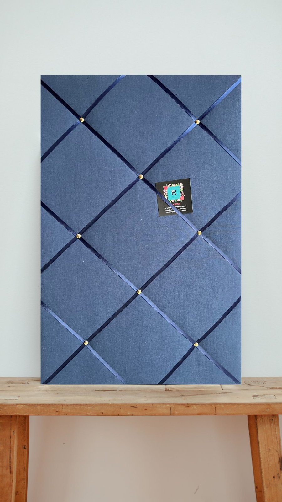 Handmade Bespoke Memo Notice Bulletin Pin Board With Navy Blue Fabric