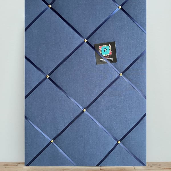 Handmade Bespoke Memo Notice Bulletin Pin Board With Navy Blue Fabric