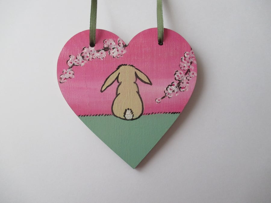 Bunny Rabbit Love Heart Cherry Blossom Original Painting 07.20 Limited Edition