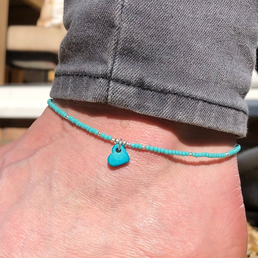 Turquoise Greek heart, seed bead and sterling s... - Folksy
