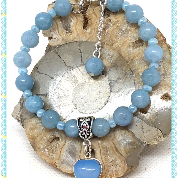 OOAK Aquamarine gemstone heart bangle style bracelet 