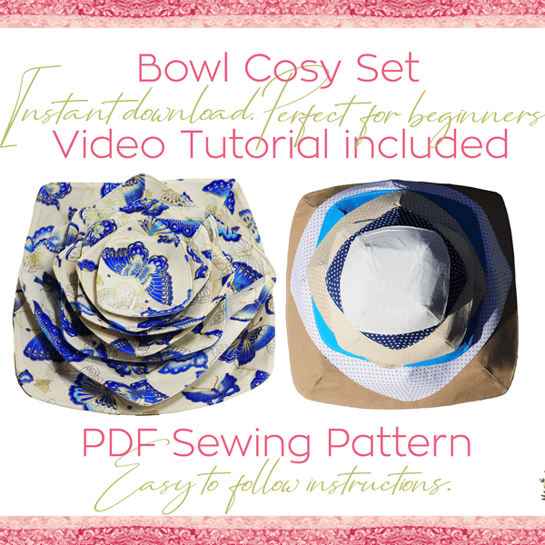 Bowl Cozy Sewing Pattern with Video Tutorial - Cricut Friendly PDF, PNG, SVG