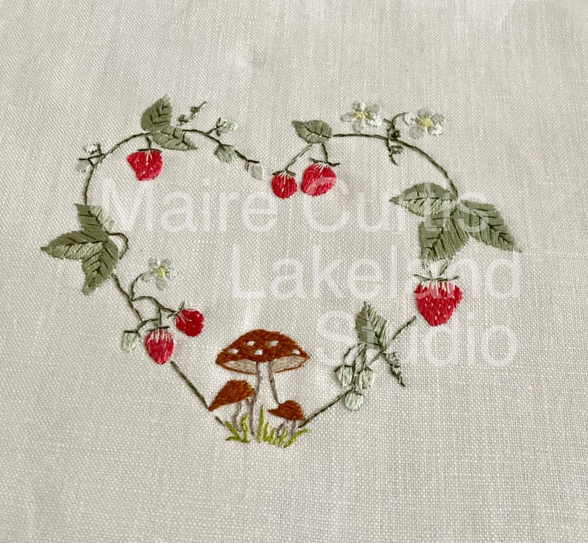 Wild Strawberry Irish Linen Heart Embroidery Kit