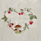 Wild Strawberry Irish Linen Heart Embroidery Kit
