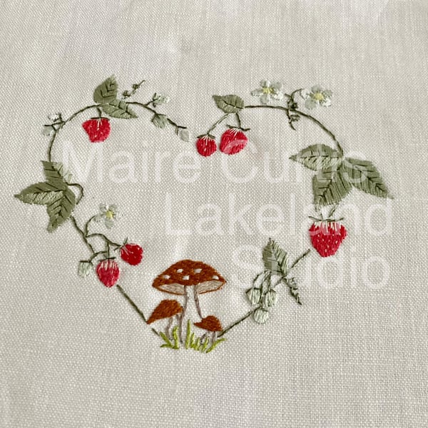 Wild Strawberry Irish Linen Heart Embroidery Kit