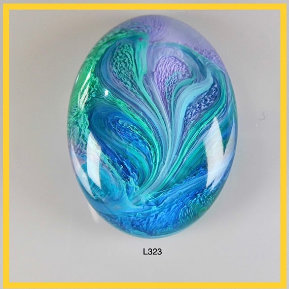 Large Blue & Green Cabochon, hand made, Unique, Resin Jewelry - L323