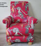 Armchair & Footstool Aviary Garden Pomegranate Fabric Chair Pouffe Birds Jungle - Image 3