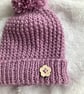 Hand Knitted ‘Kenzie’ Baby Girl’s Hat & Mitts (0-6 months) - Image 3