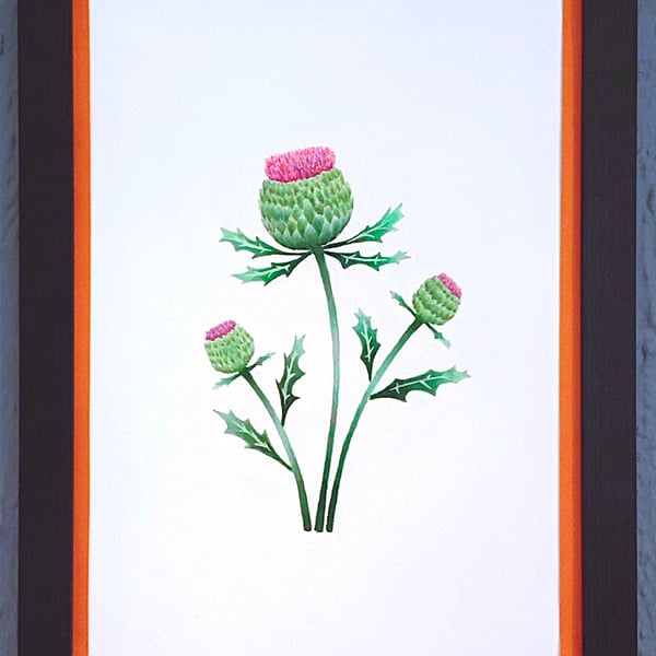 Genuine Made in UK Framed A3 Print Scottish Thistles Stylish Orange Border
