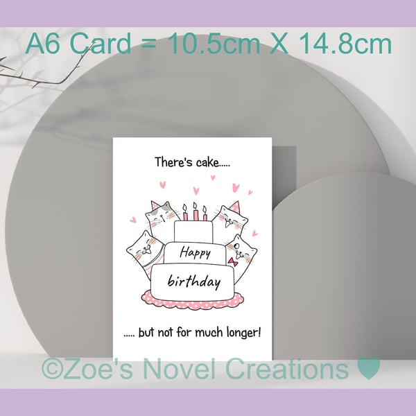Birthday Card,Cake and Cats A6 10.5cm x 14.8cm