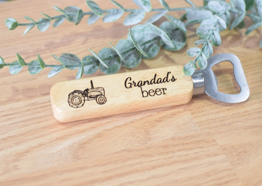 Laser Engraved wooden handled bottle opener - Grandad's Beer 