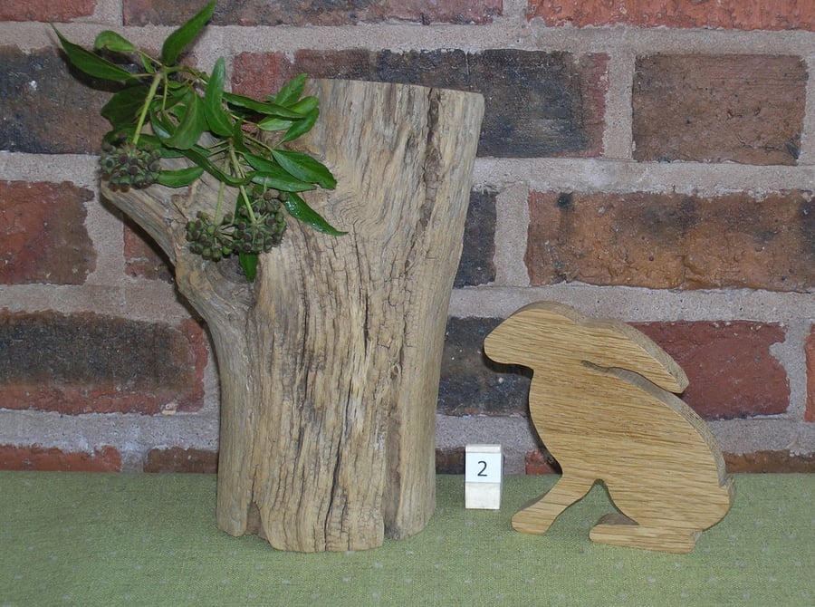 Sitting Hare In Reclaimed Oak No.2