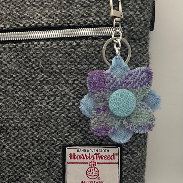 Harris Tweed Flower Bag Charm Keychain Handmade Scottish Wool 