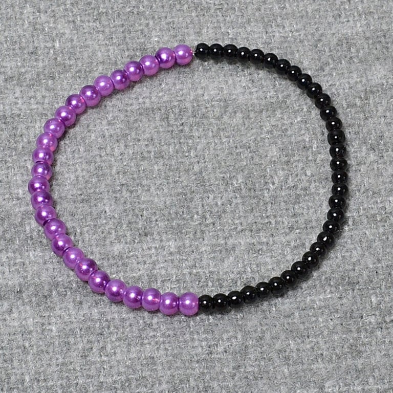 Purple Glass Pearl and Black Glass Bead Elastic Half and Half Bracelet