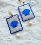 Blue Seashell Pearl Drop Statement Holiday Earrings