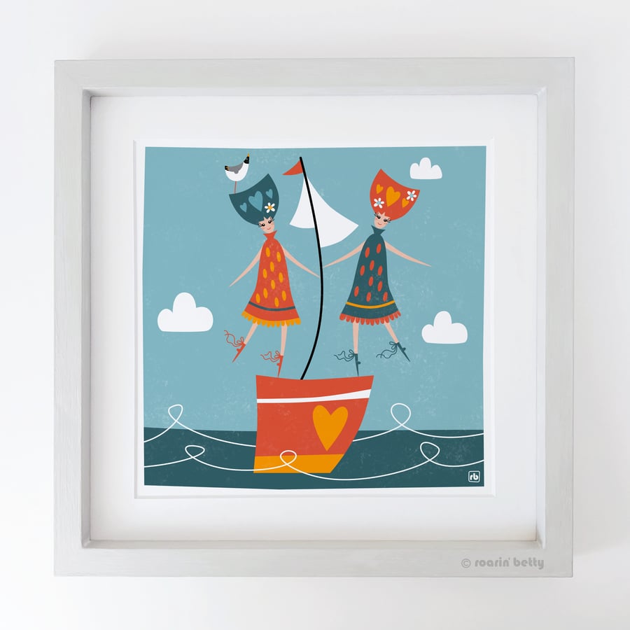Two Ladies And A boat, original Giclee print
