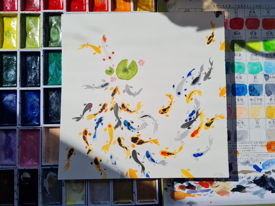 Japanese Koi carp and lilypad art