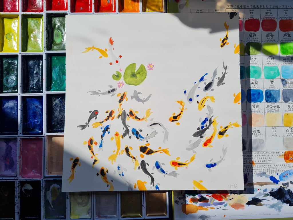 Japanese Koi carp and lilypad art