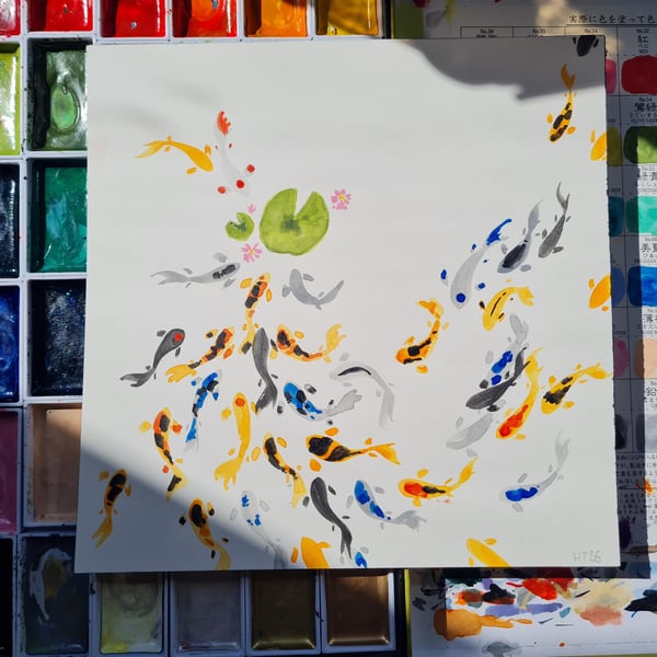 Japanese Koi carp and lilypad art