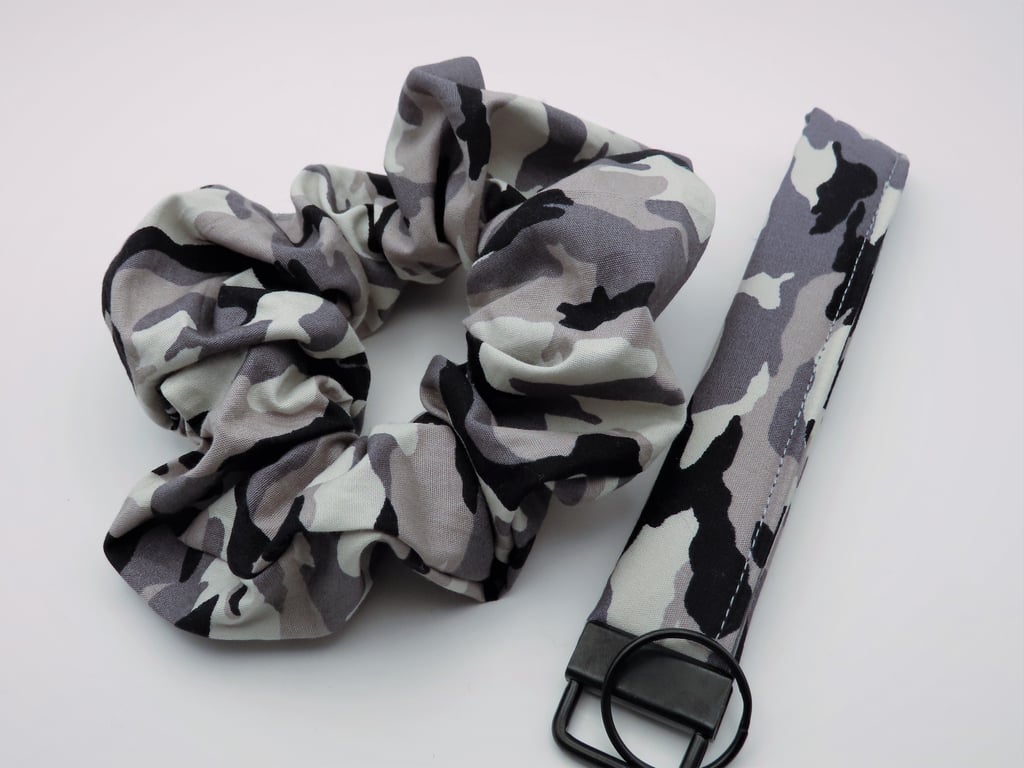 Grey Camouflage Key Fob - Wristlet & Scrunchie Set 