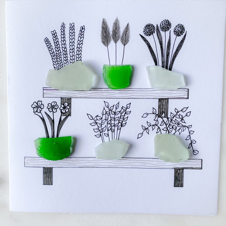 Cornwall sea glass plant pot greeting card