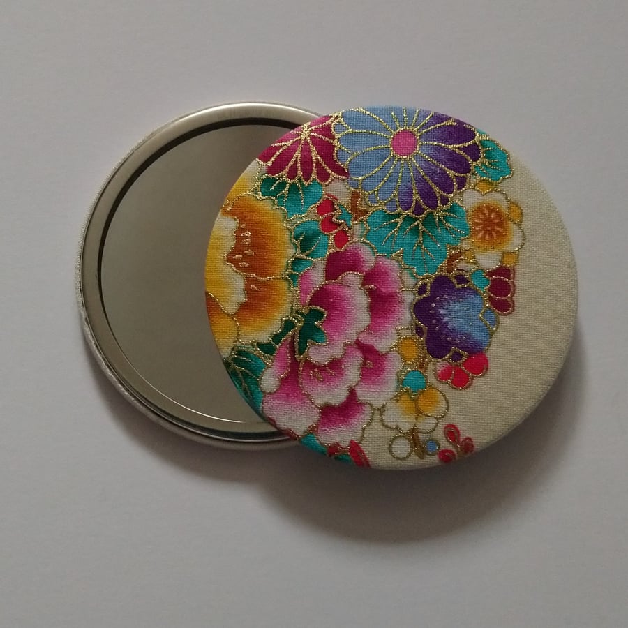 Flower Design Fabric Backed Pocket Mirror