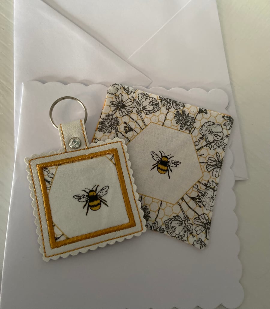 Handmade Bumble Bee Corner Bookmark & Keyring Set 