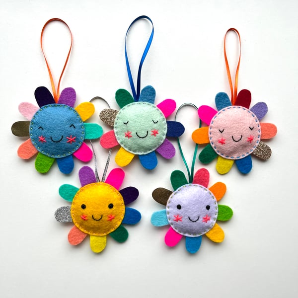 Happy Rainbow Felt Flower Lavender Bags