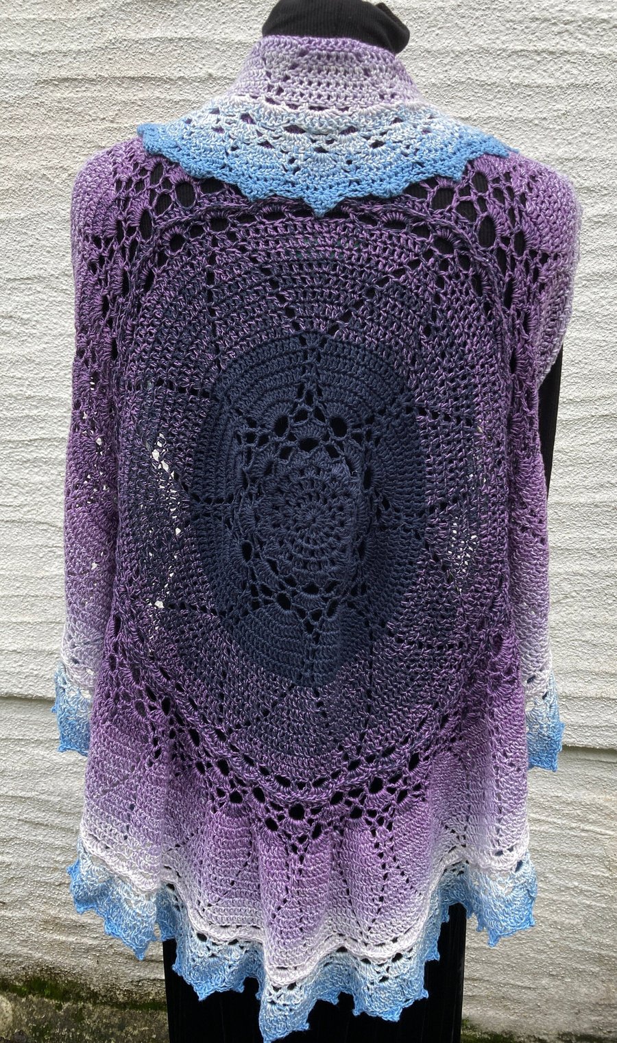 Hand crochet mandala lace ombre vest, circular cardigan, wrap, shawl