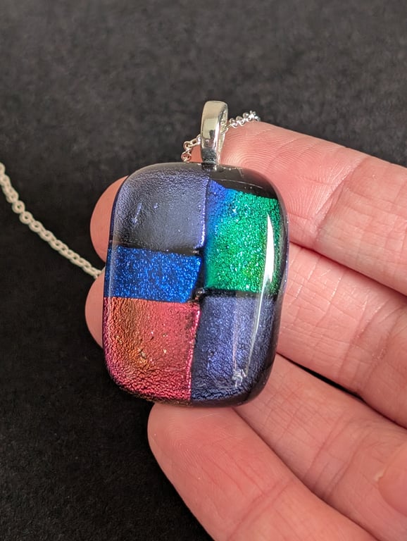Dichroic Fused Glass Pendant Necklace new and handmade in UK