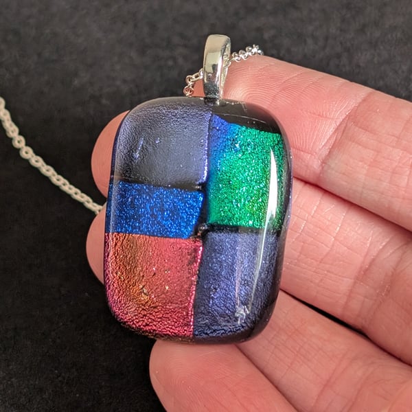 Dichroic Fused Glass Pendant Necklace new and handmade in UK