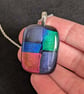 Royal Blue Dichroic Fused Glass Pendant Necklace new and handmade in UK
