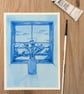 Hand Painted Ink Illustration Blue Tulips