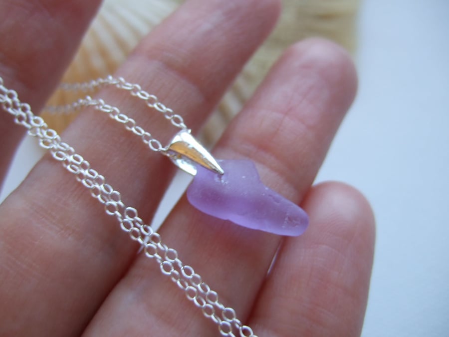 Purple sea glass pendant, Neodymium Spanish color changing necklace