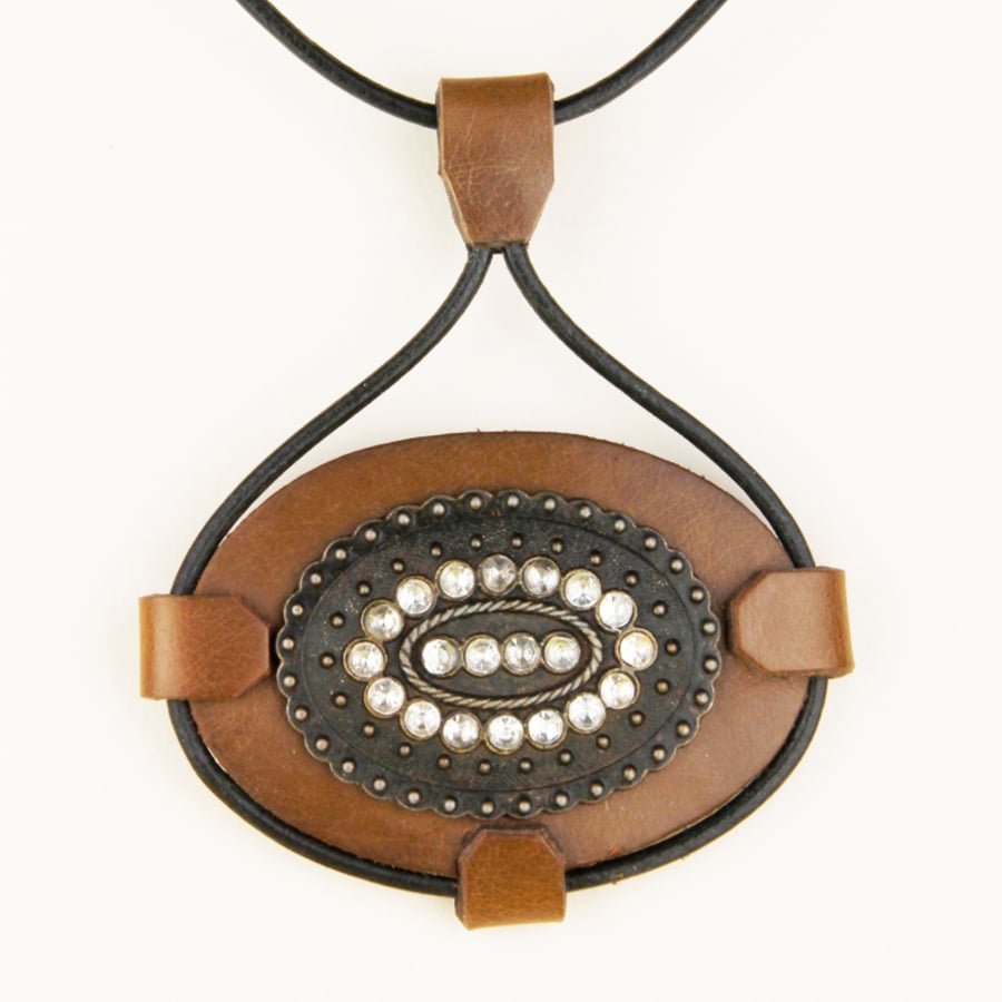 4 - LEATHER OVAL PENDANT