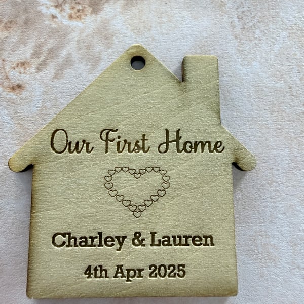 Personalised wooden house keyring- A thoughtful new home gift