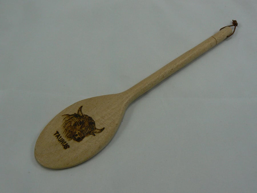 Wooden spoon with Taurus star sign (pyrographed)