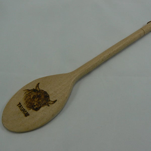 Wooden spoon with Taurus star sign (pyrographed)