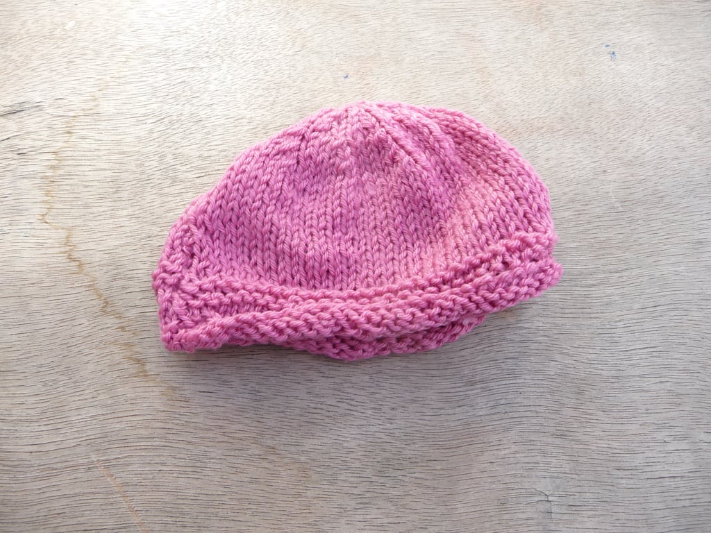 baby beanie hat rose pink pull on hat 0-3 months