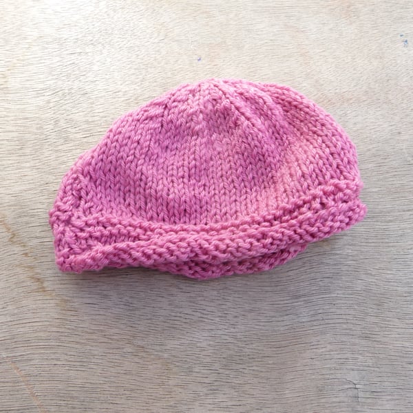 baby beanie hat rose pink pull on hat 0-3 months