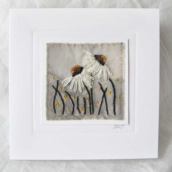 Eco Print Embroidered Daisies Card