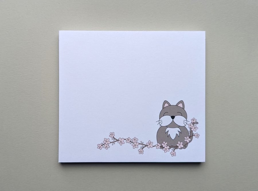 Cat memo pad, cherry blossom memo pad, handmade memo pad