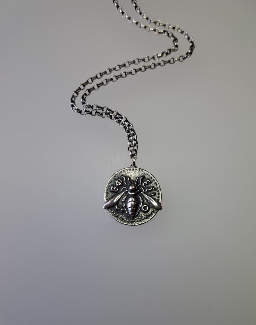 Silver Ephesus Bee Coin inspired pendant and chain