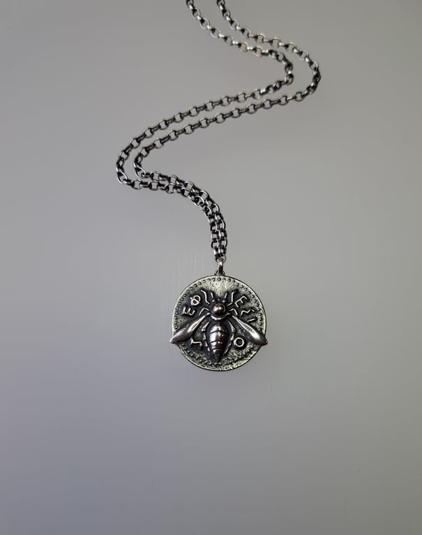 Silver Ephesus Bee Coin inspired pendant and chain