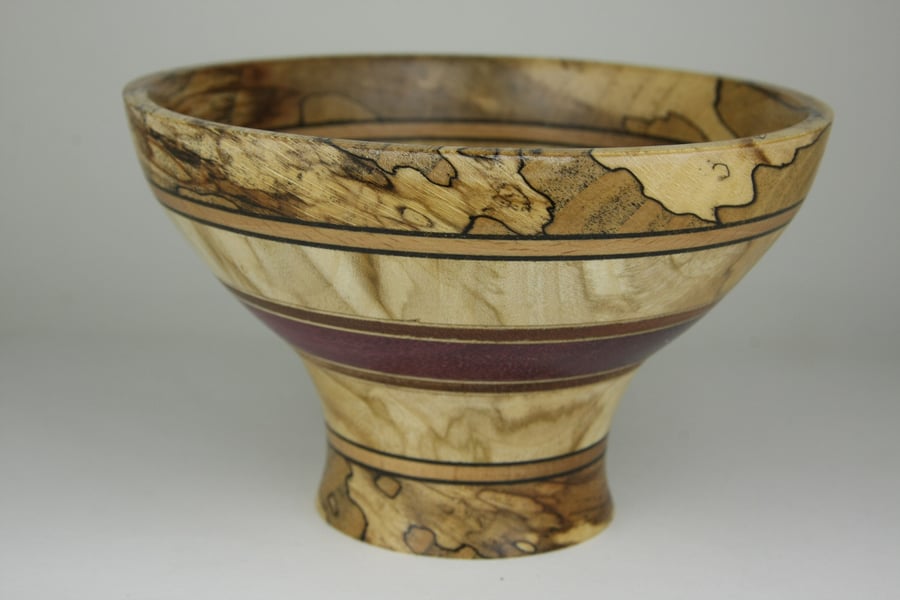 Small Spalted Beech Wooden Bowl, Sycamore & Padauk Accent No. 791