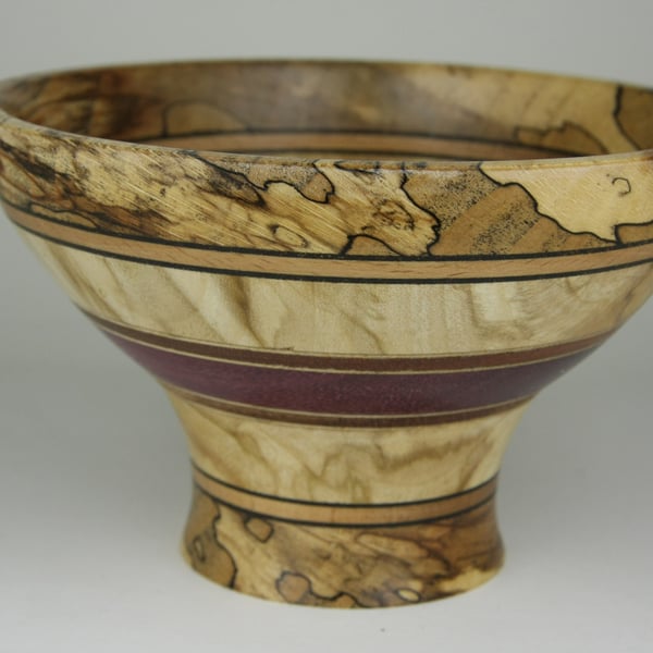 Small Spalted Beech Wooden Bowl, Sycamore & Padauk Accent No. 791