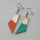 Hand Painted Wooden Earrings – Sunset & Sea Geometric Plywood Earrings