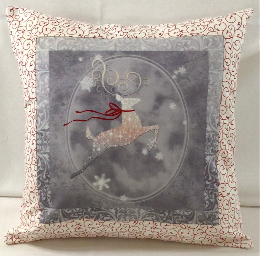 Prancing Reindeer Christmas Cushion Cover