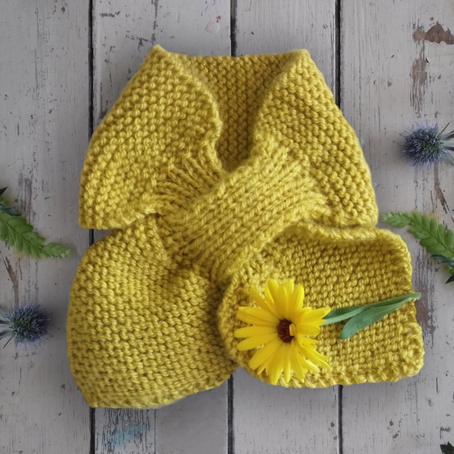 Child's yellow bow scarf - hand-knitted scarf in sunshine yellow