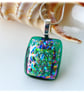 Dichroic Glass Pendant 268 Emerald Sparkle Compact silver plated chain - Image 6